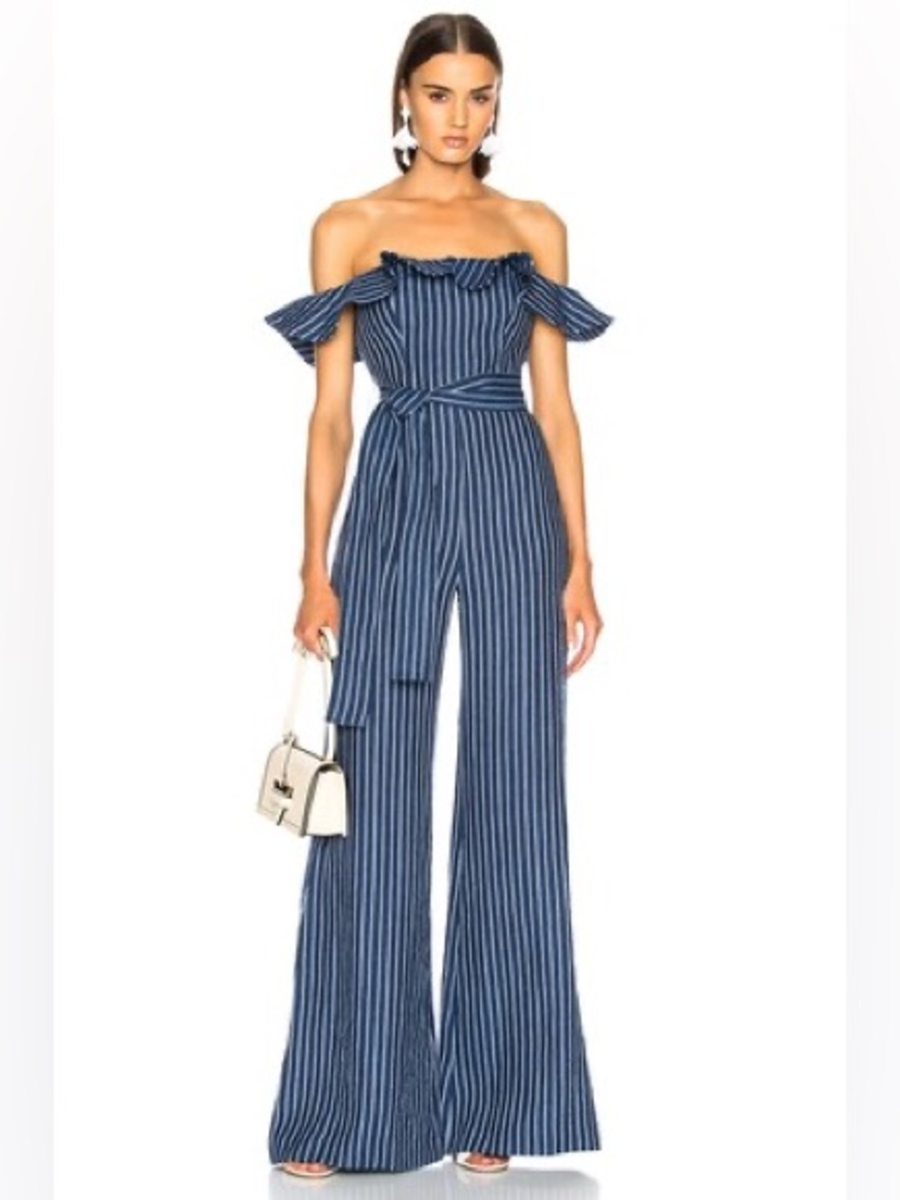 Alexis Edria Demin Jumpsuit | Blue/White Pin Stripe, Wide Leg Size S